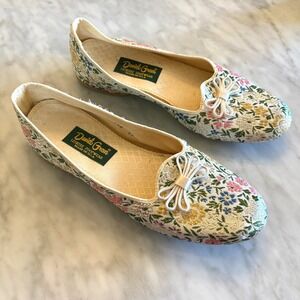 Vintage Daniel Green Floral Brocade Ballet Flats USA Bow Tapestry Cottagecore 8